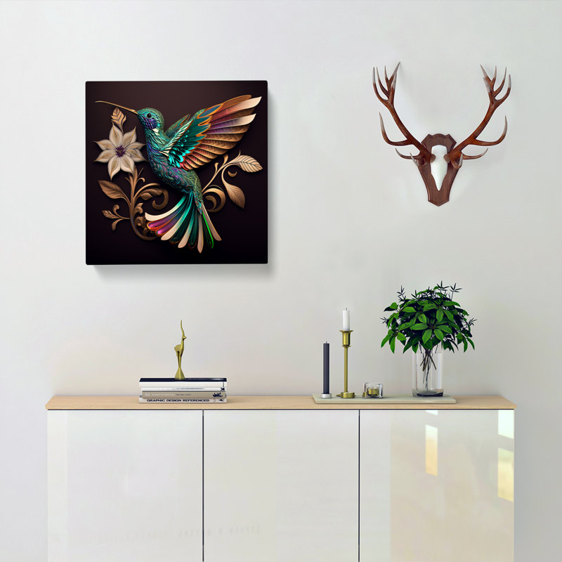 Hummingbird Ornamental - No Frame Print, 50cm H x 50cm W x 3cm D