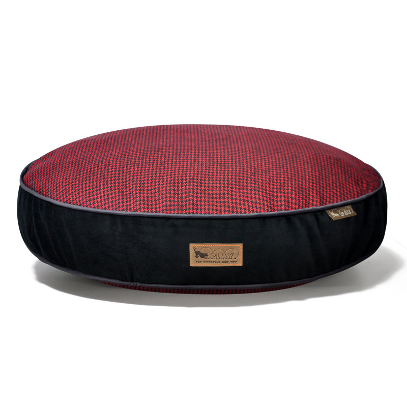 Houndstooth Round Dog Bed, Large (42" W x 42" D x 5" H), Red/Black