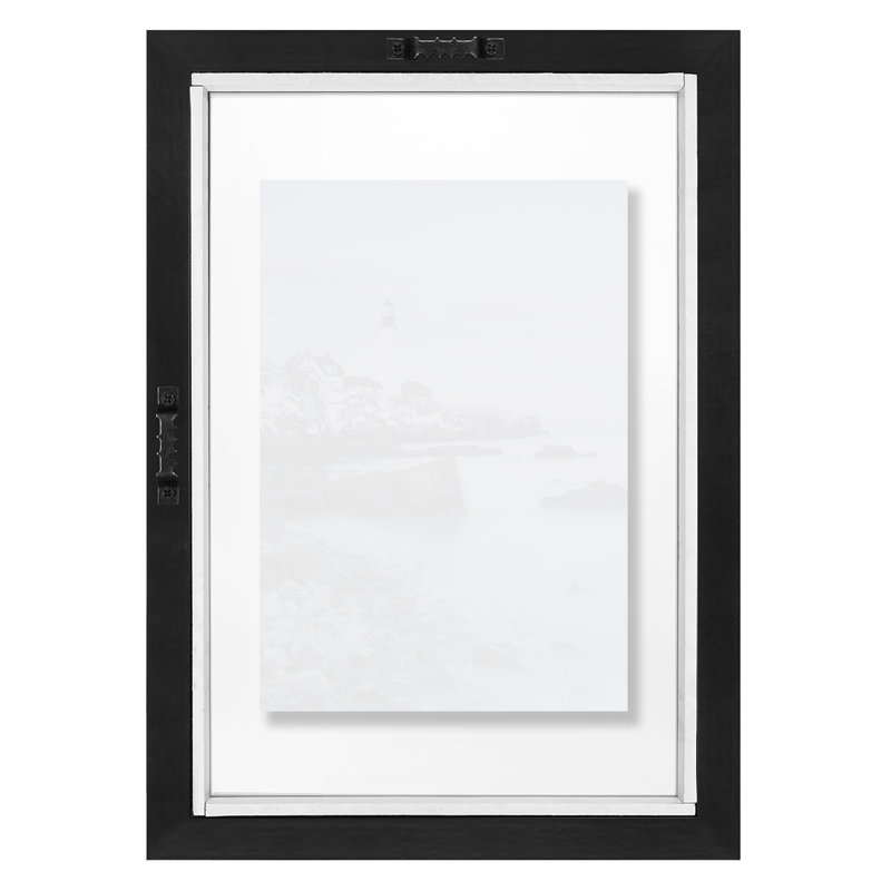 Black Engineered Wood Floating Picture Frame with Polished Glass