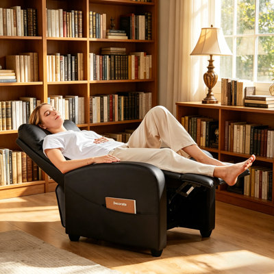 Fauteuil inclinable de massage multifonctionnel pour adultes, siège de cinéma maison réglable, avec soutien lombaire intégré, revêtement en tissu noir moderne, adapté au salon.