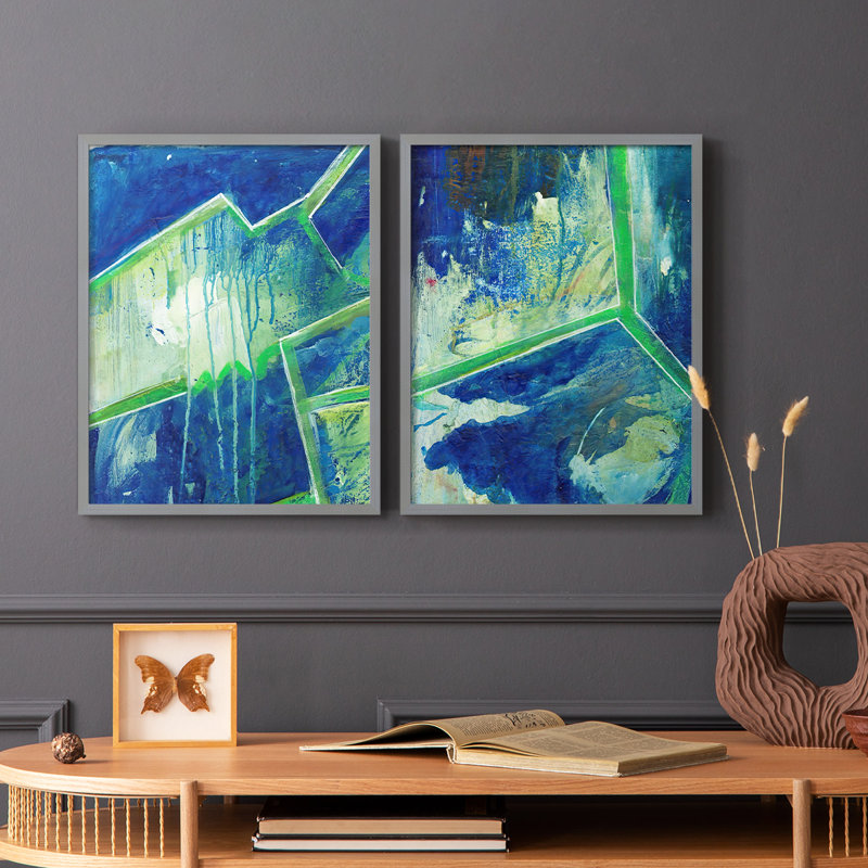GeometricInCoolV-Premium, reproduction encadrée - prête à être accrochée - aucun clou requis - aucun clou requis, Vert