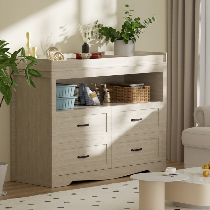 47.24"  4-Drawer Double Dresser, Wood Dresser 4 Drawer Chest