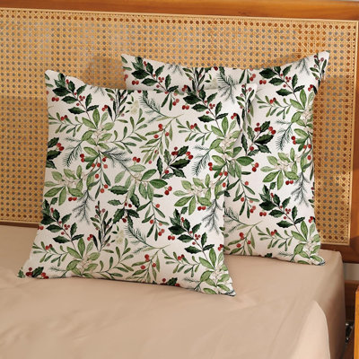 Merry Christmas Pillow Covers 18X18 Inches Pack Of 2 Christmas Green Red Holly Berry Decorative Throw Pillow Covers Winter Decor Green Pillowcase Farmhouse Linen Cushion Cover For Home Couch