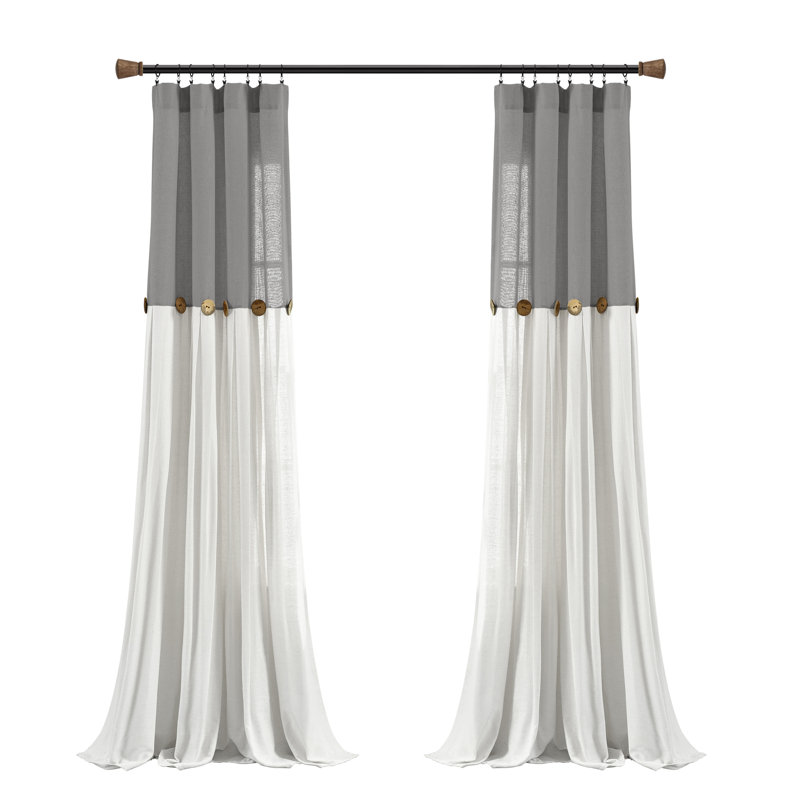 Panneau de rideau simple semi-diaphane avec passe-tringle Beckham, L 40 po x L 84 po, Gris foncé / Blanc
