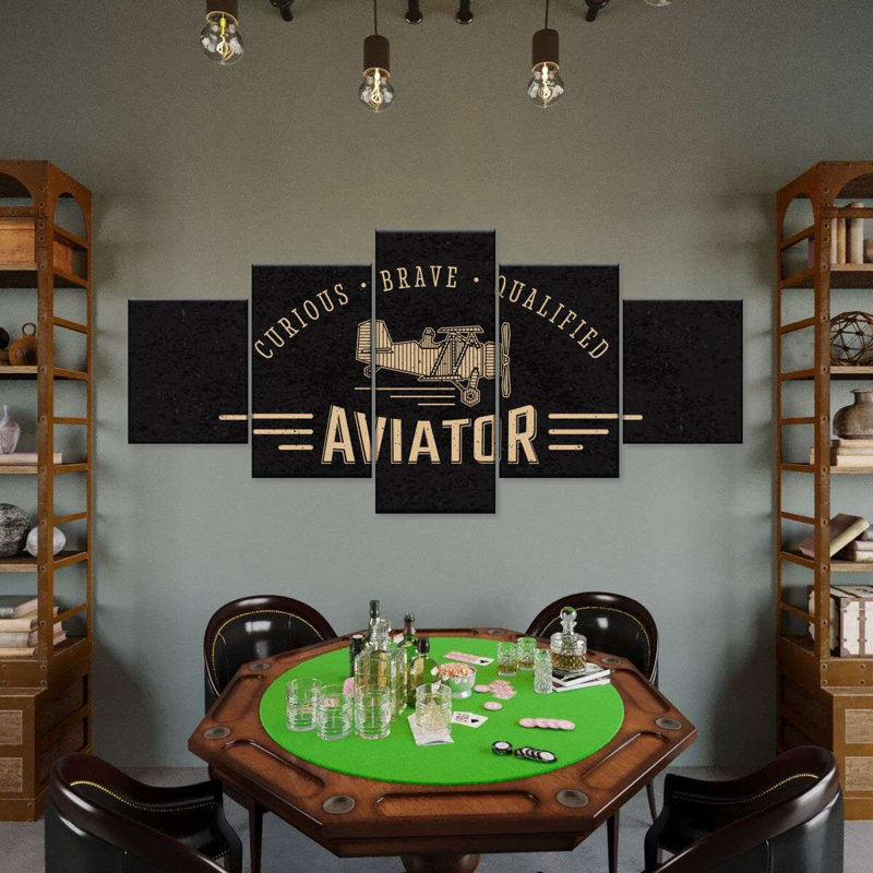 Ensemble de 5 pièces rétro avion rétro doré sur toile, H 36 po x l 80 po x P 1,25 po