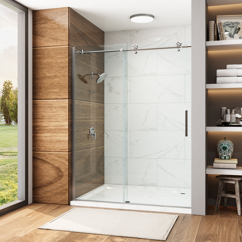 Porte de douche coulissante simple sans cadre avec verre transparent Oceanus, Nickel brossé
