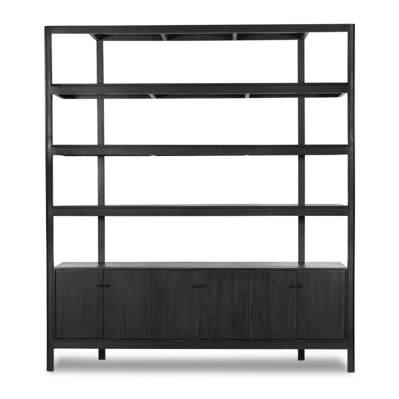 Reza Solid Wood Bookcase, Worn Black