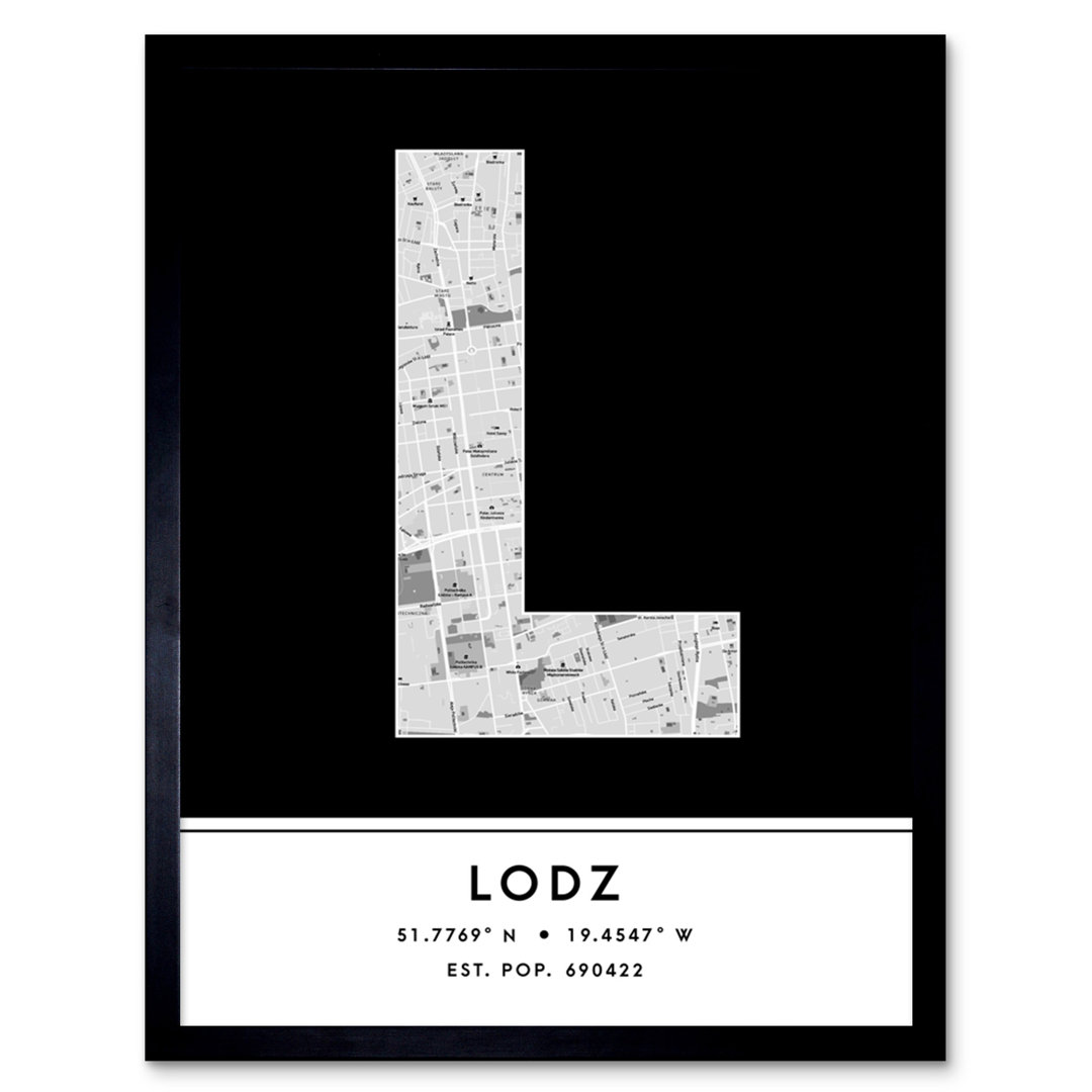 Lodz Poland City Map by Wee Blue Coo - Single Picture Frame Typography