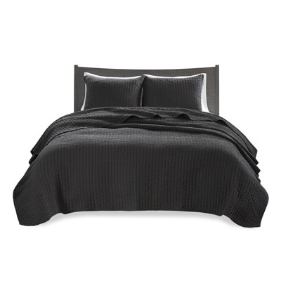 3 Piece Quilt Set Black Full/Queen
