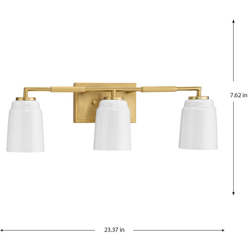 Three-Light Industrial Vanity Light, Brushed Gold