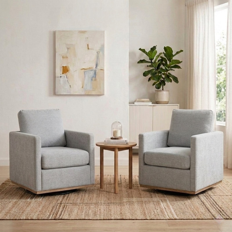 30.5" W Upholstered Comfy Swivel Club Chair, Light Gray Chenille