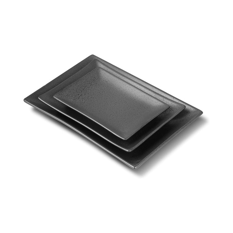 Dark Gray Rectangle 12"/10"/8" Porcelain Serving Platters, Set Of 3