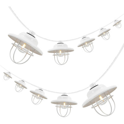 Guirlande de 10 lumières d'intérieur / extérieur, 10 ampoules G40 rustiques à incandescence de style campagnard avec abat-jour en métal, technologie Stay-Lit pour déco de patio