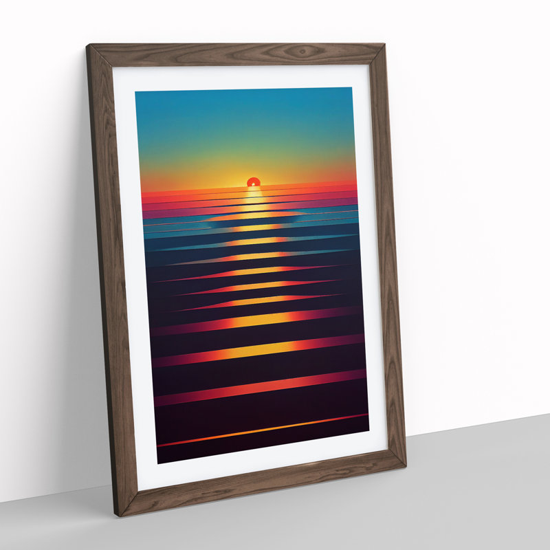 Tantalising Abstract Sunset - Wall Art, 36cm H x 27cm W, Walnut Framed Paper, White
