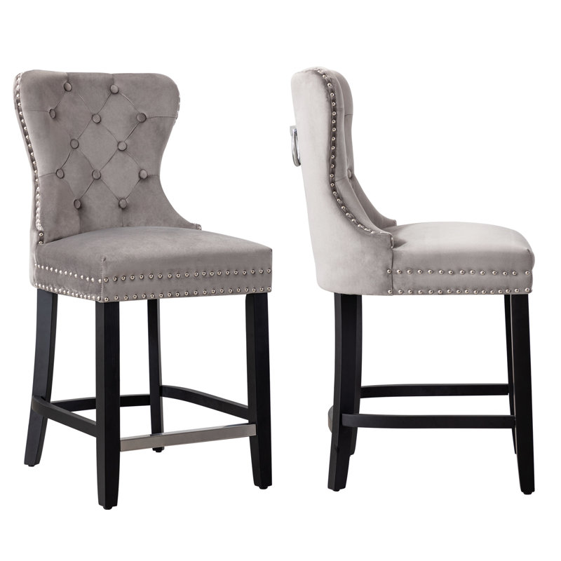 Tabouret de bar et de comptoir Kirsten, Tabouret de comptoir (siège d’une hauteur de 24, Gris, Noir