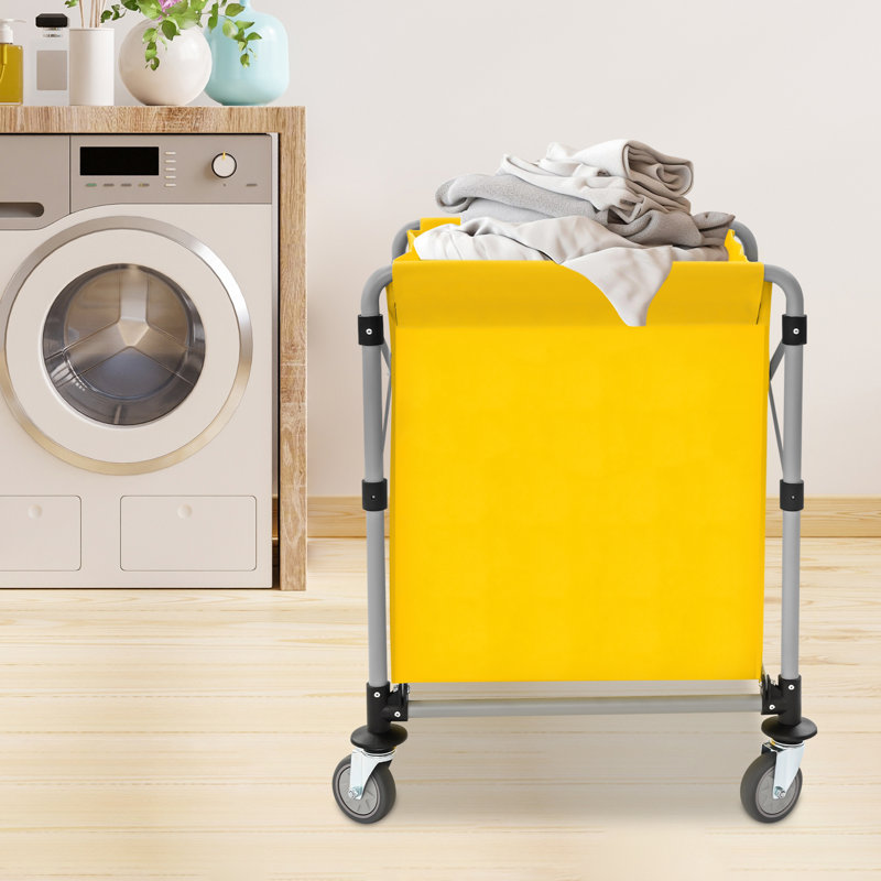 23.62X19.69X31.89” Laundry Cart With Wheels, Yellow, 31.89" H x 23.62" W x 19.69" D