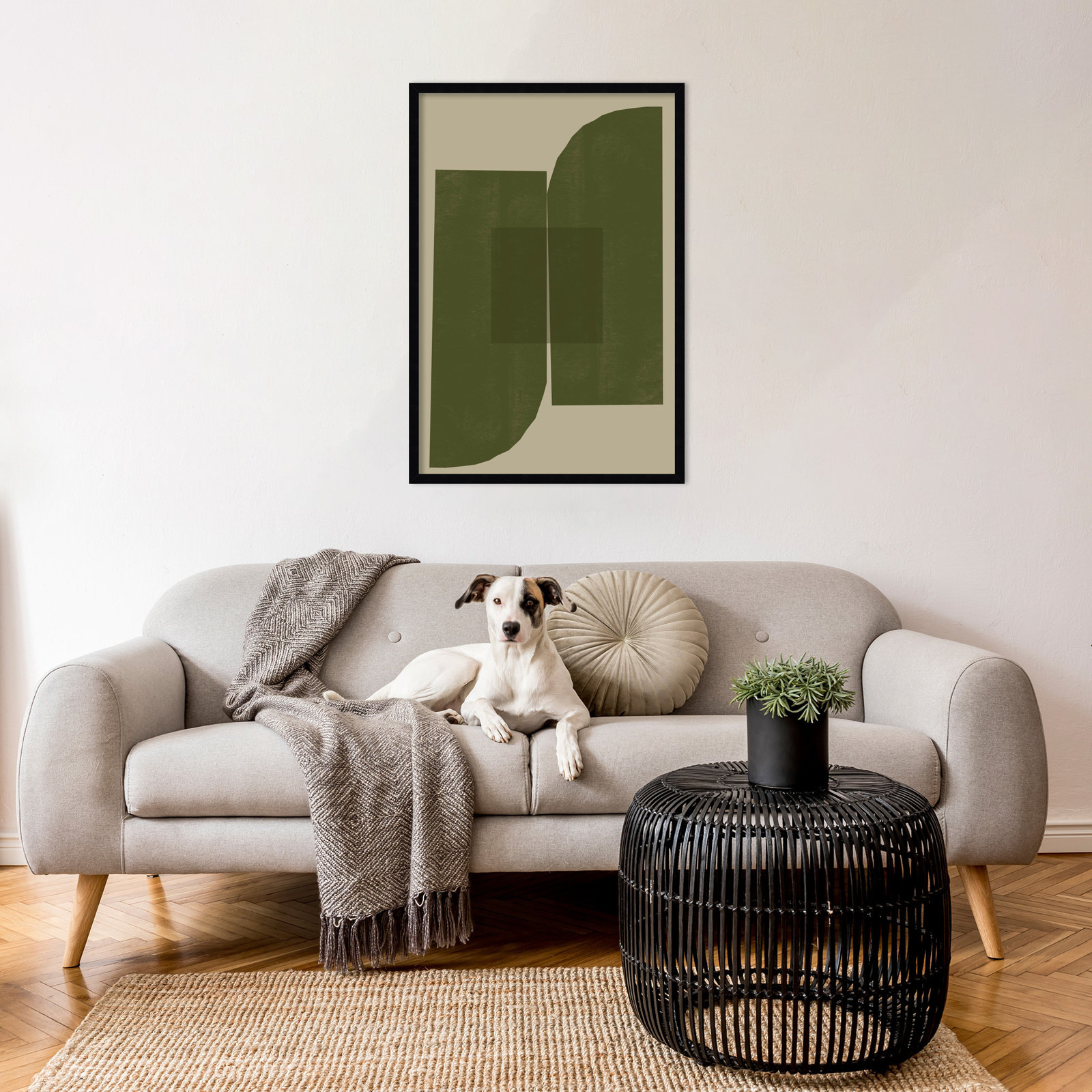 Percey "Green Composition 2" Print, Black, 33" H x 23" W