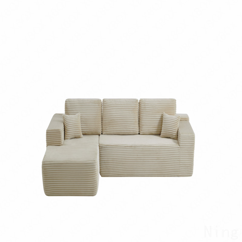 104''Cloud Sectional Couch With L-Shaped Chaise,Modern Modular Sofa With Deep Seat, With Side Pockets ,Upholstered Couches For Living Room Bedroom,No Assembly Required,,Beige