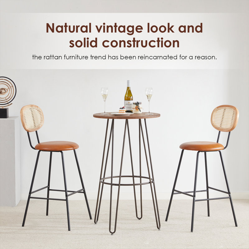 Upholstered Counter Stool with Metal Frame, Light Brown