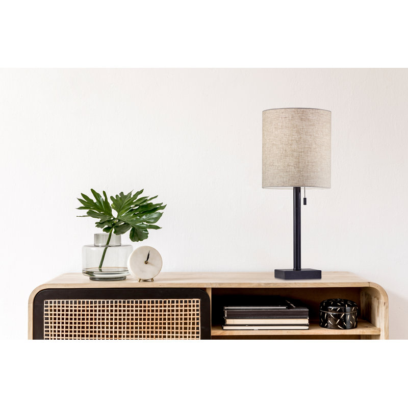 Aghvan 22"  Metal Cylinder Table Lamp With  Drum Shade, Antique Bronze, Natural