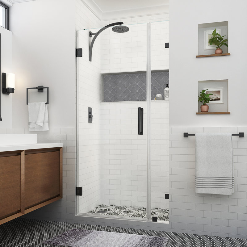 Nautis XL 32.25 - 33.25 in. W x 80 in. H Hinged Frameless Shower Door with Clear StarCast Glass, Matte Black