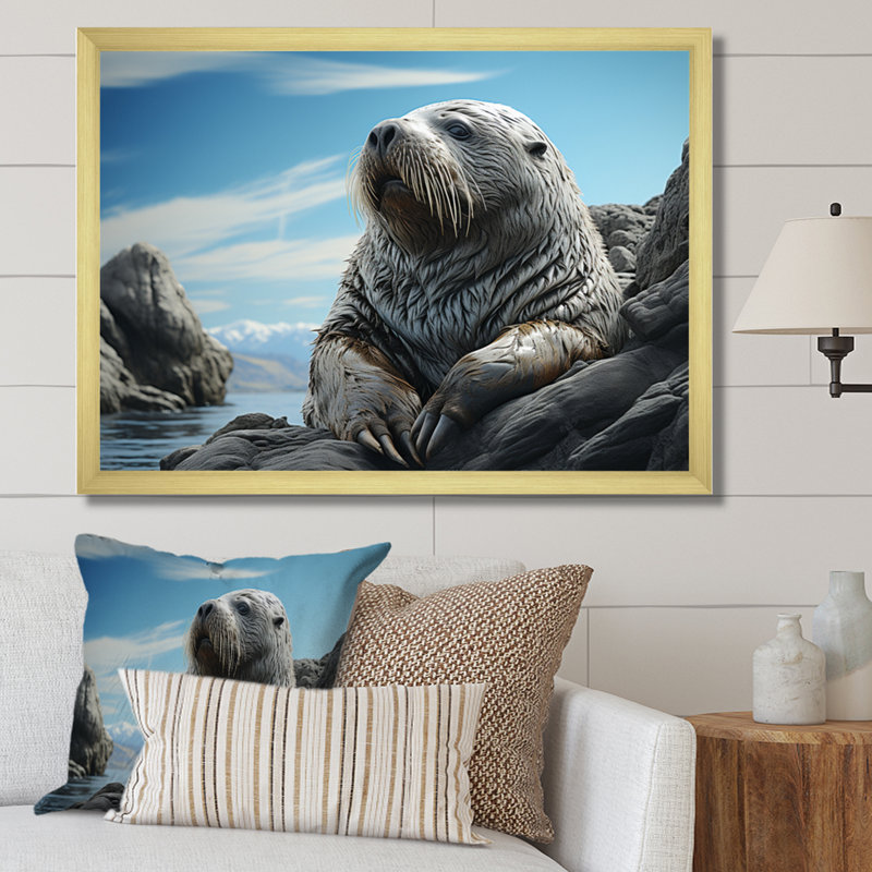 Morse côtier majestueux sur toile, Cadre doré à une seule photo, H 12 po x l 20 po x P 1 po