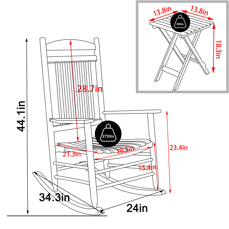 Karlin Outdoor 2 Solid Wood Chairs and 1 Table, Black