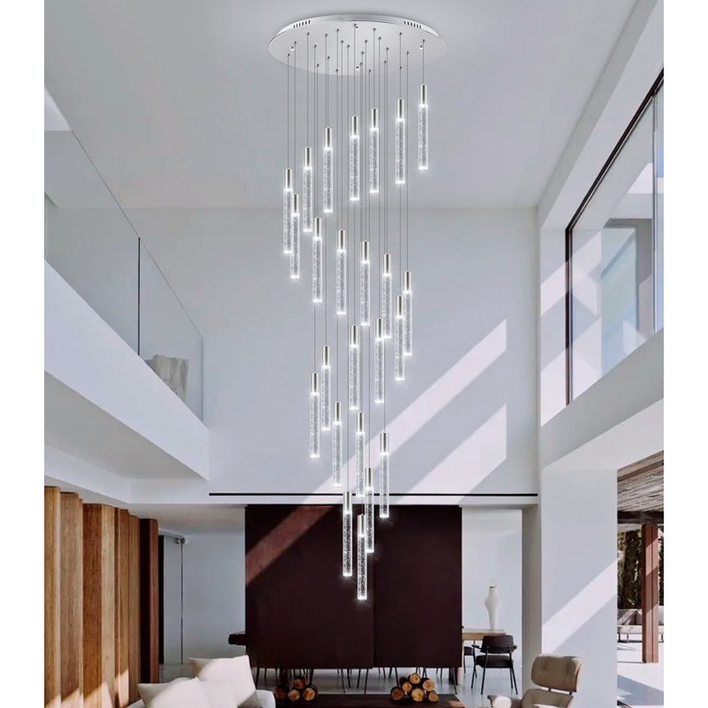 High Ceiling Crystal Staircase Chandelier, 155" H x 23.6" W x 23.6" D, Silver, 24