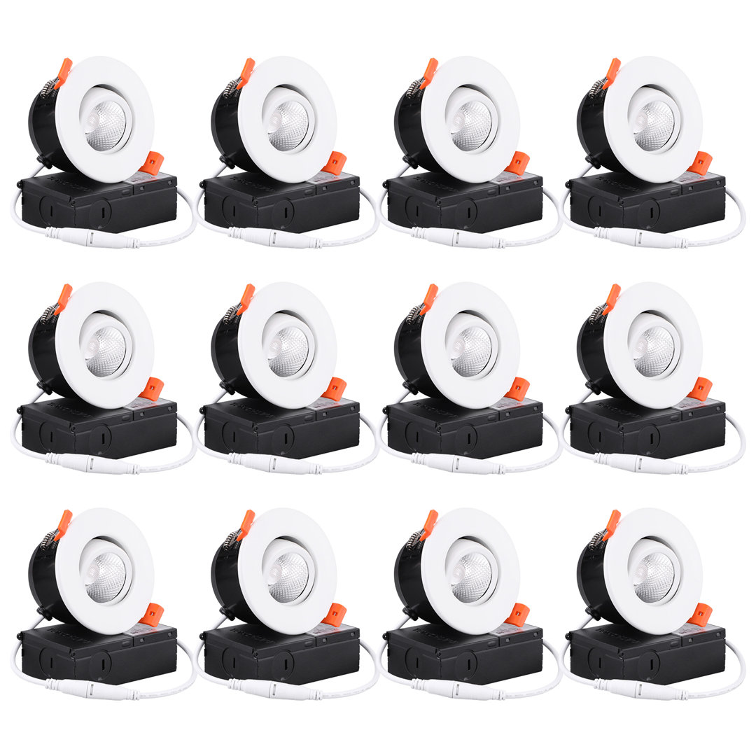 3'' Dimmable Air-Tight IC Rated LED Canless Recessed Lighting Kit (Set of 12) TORCHSTAR