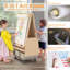 Kids Easel with Wheels, Wooden Drawing Board for Chidren, Large Double-Sided Boards, Height Adjustable