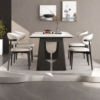 Vintage black rectangular slate dining table set