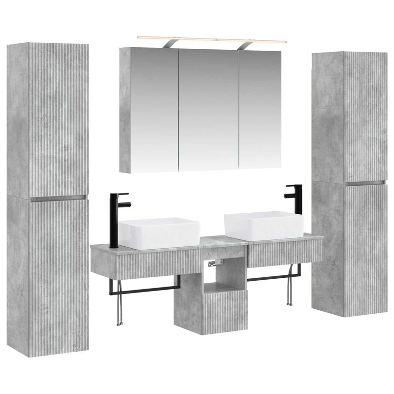 Vanity & Mirror Set, Light Grey