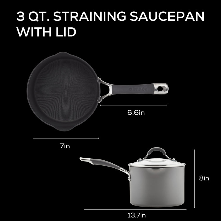 1.5qt Nonstick Hard Anodized Aluminum Sauce Pan With Straining Lid