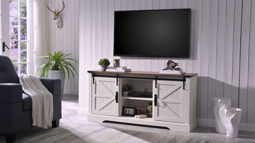Gracie Oaks Laquela Farmhouse TV Stand For Tvs Up To 75, Wood TV