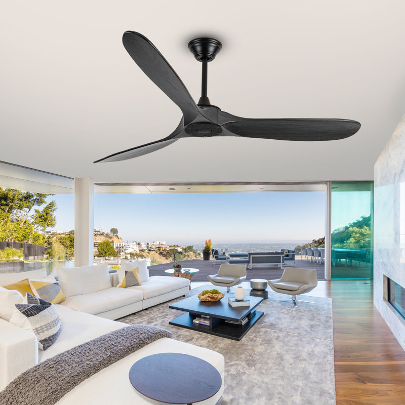 Solid Wood Ceiling Fan With Remote,3 Blade Reversible Dc Motor, Quiet Cooling For Living Room Or Bedroom, 178cm, Black