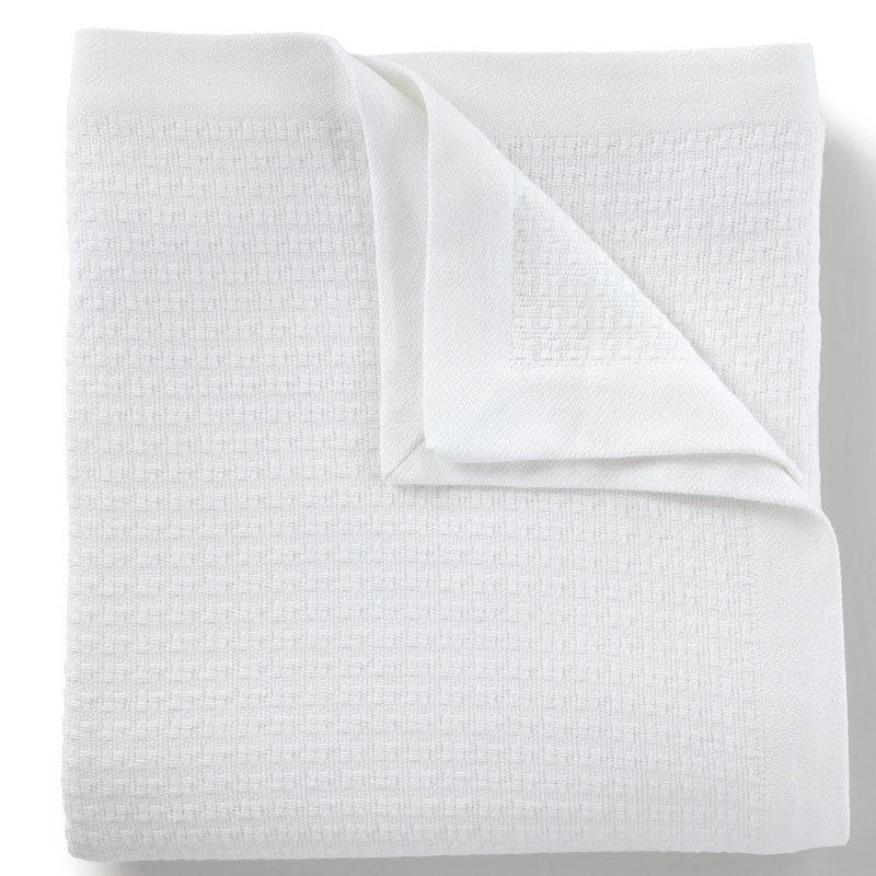 Newport Cotton Twin Lightweight White Blanket with Tailored Border