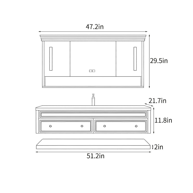 American-style simple bathroom cabinet, Green, 51" W