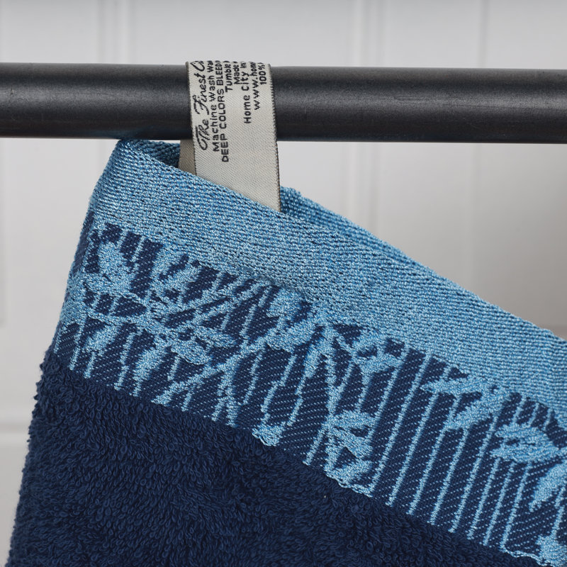 Ensemble de serviettes de bain en coton de poids moyen à bordure florale en jacquard pour la salle de bain Carinna