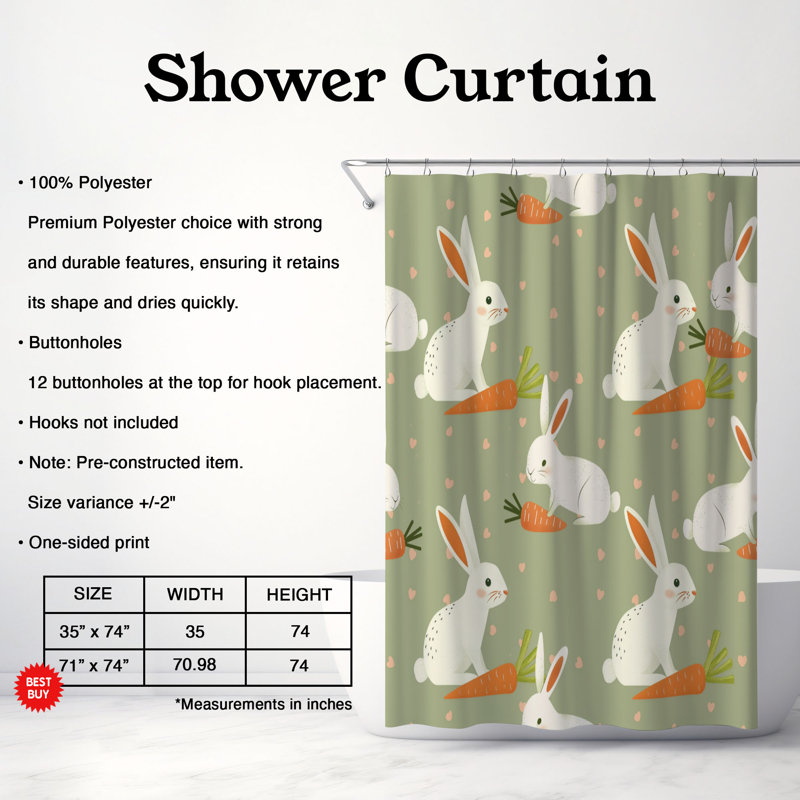 Bunny Chic - Rideau de douche Premium, H 74 po x l 71 po