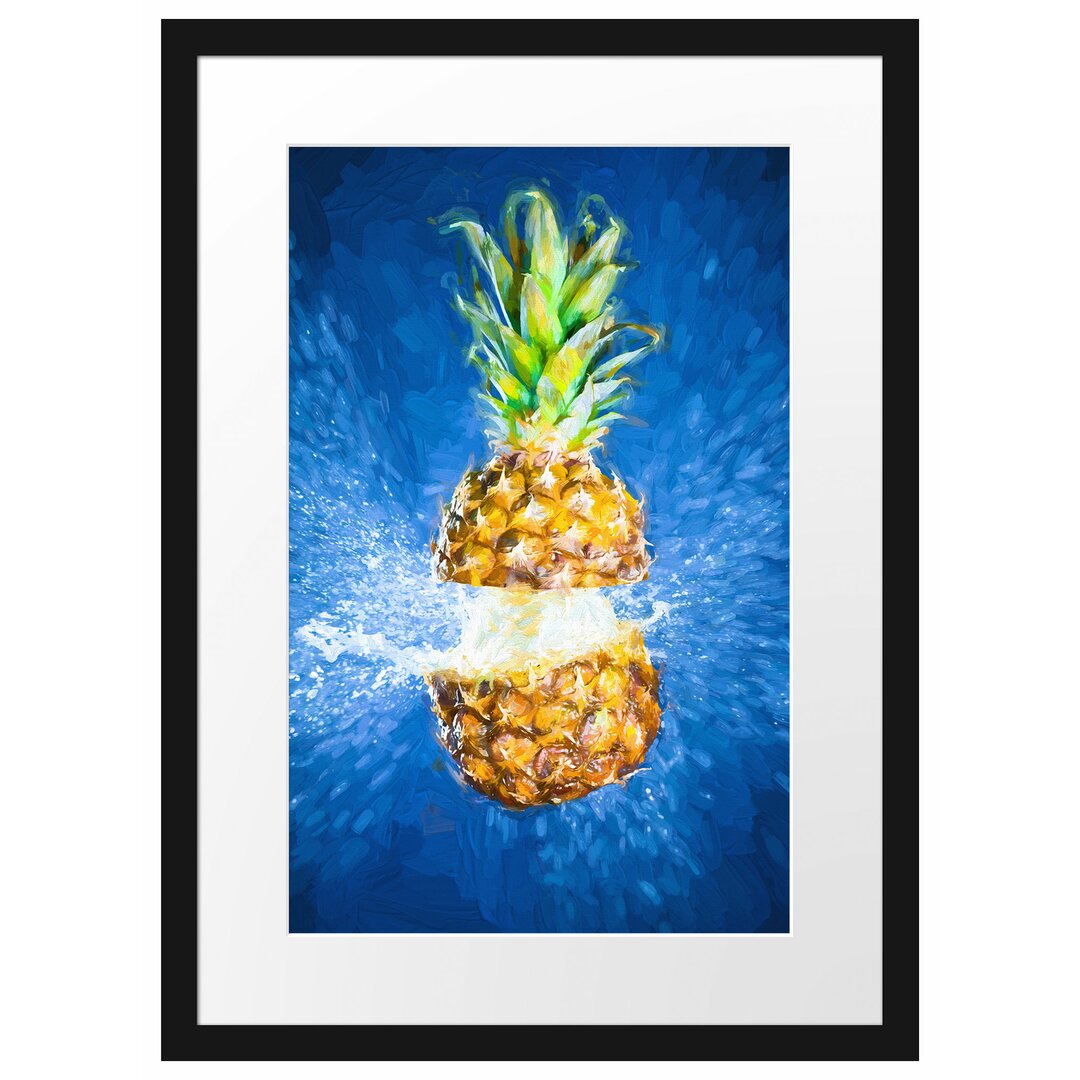 Gerahmtes Poster Ananas mit Wasser Bespritzt