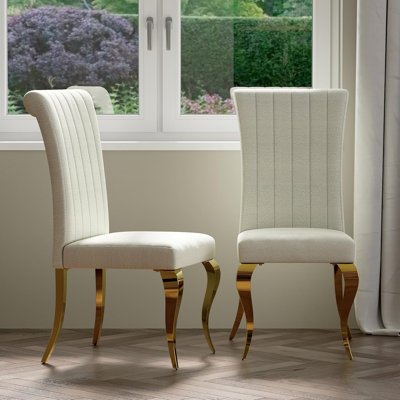 Glam White Dining Room Chairs With Gold Legs Set Of 2