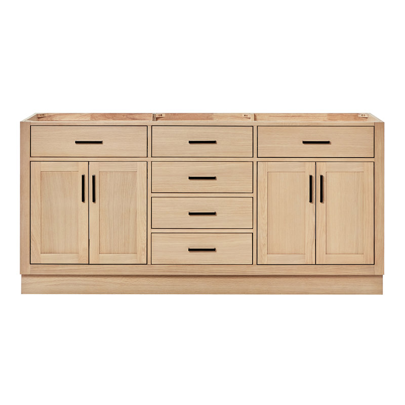 Ariel Hepburn 72 In. Double Sink Base Cabinet, Matte Black, Natural Oak