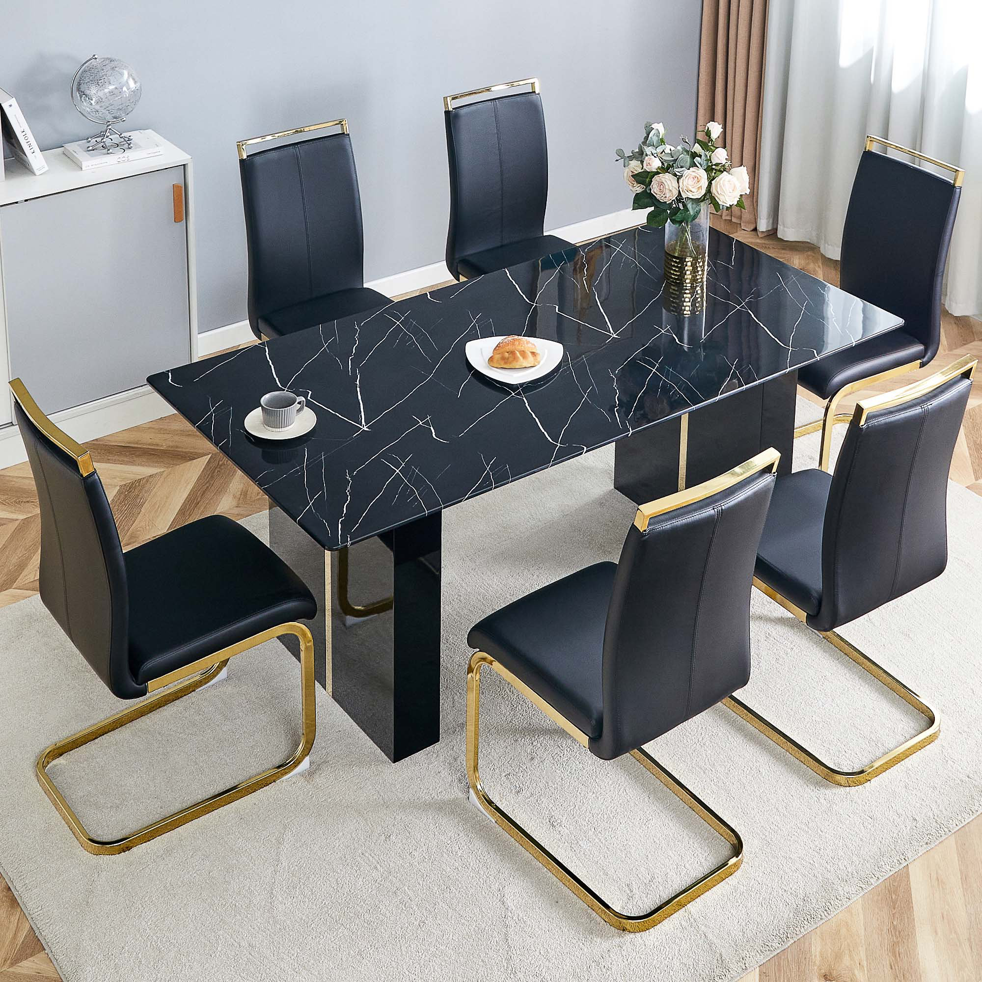 Orren Ellis Table and chair set.Luxurious Style Tempered Glass Dining ...