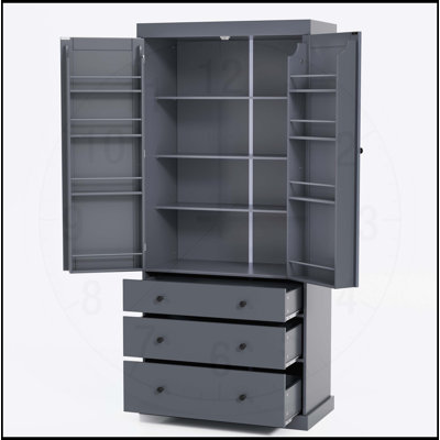 77inch Farmhouse Kitchen Pantry with 3 Adjustable Shelves, 8 Door Shelves, and 3 Drawers for Efficient Storage and Organization by Lark Manor