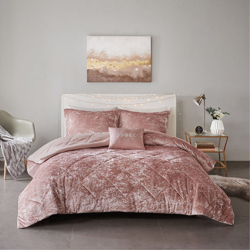 Ensemble d'édredon en velours simple / simple TG avec coussin décoratif, Édredon pour lit simple / simple TG + 3 pièces s