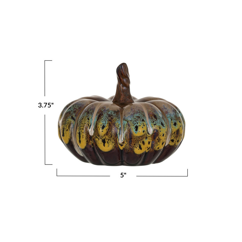 Small Stoneware Pumpkin Decor With Reactive Glaze