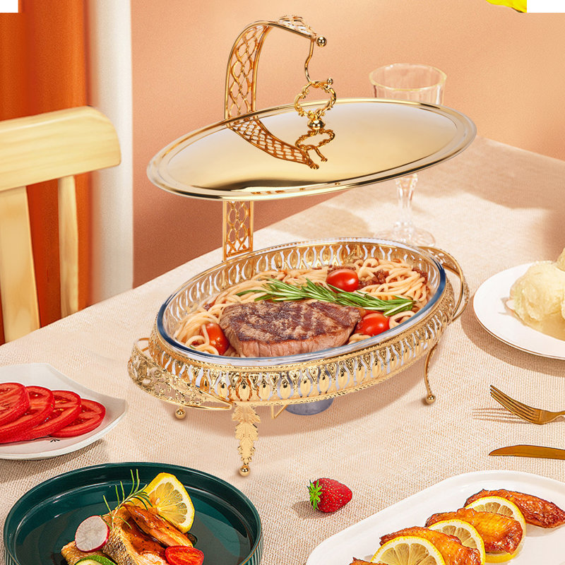 2.72 Qt Glass Oval Chafing Dish With Hook Rack