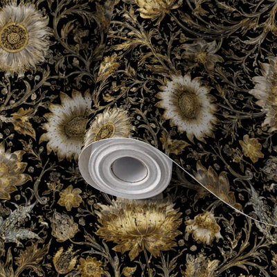 Papier auto-adhésif peler et coller de luxe avec vigne florale dorée auto-adhésive et amovible 17,7 po x 118 po (45 x 300 cm)