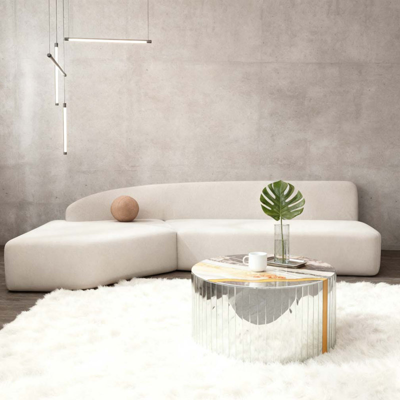 Table basse ronde avec motif de marbre