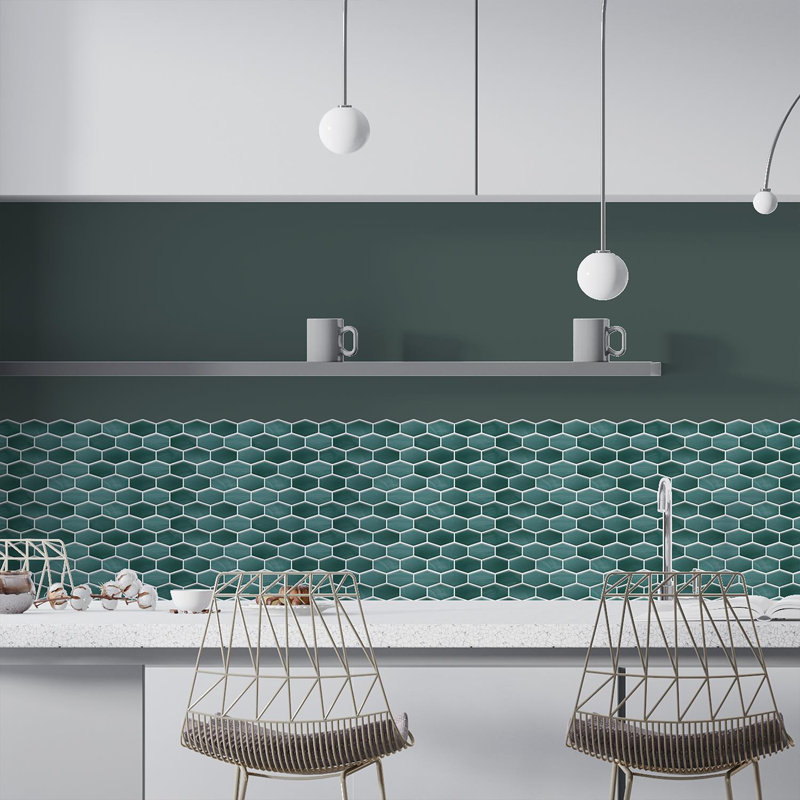 15cm W x 30.5cm L Aluminum Peel and Stick Mosaic Tile, Green